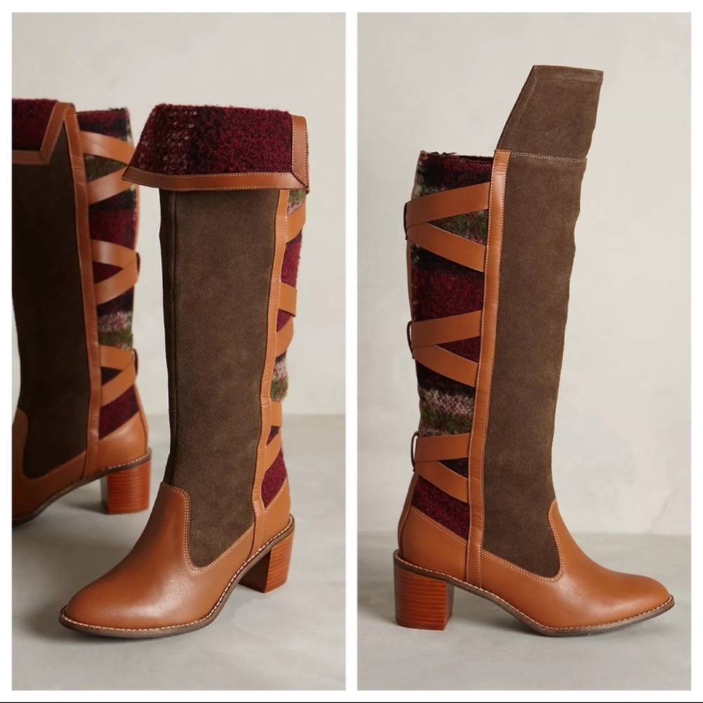 Anthropologie Schuler & Sons Wheat Ride Tall Leather Boots 7